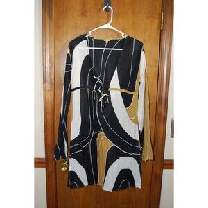 Echo Medium Womans Black Abstract Print Summer Mini Dress V-Neck Coverup